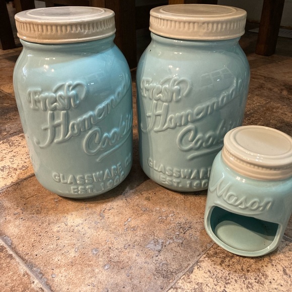 Blue mason jar flour and sugar set